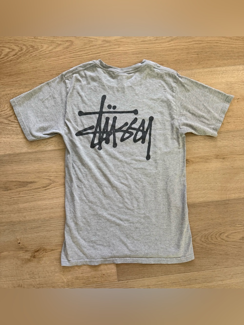 Stussy Vintage Y2K Stock Logo Big Back Print T Shirt Small Gray
